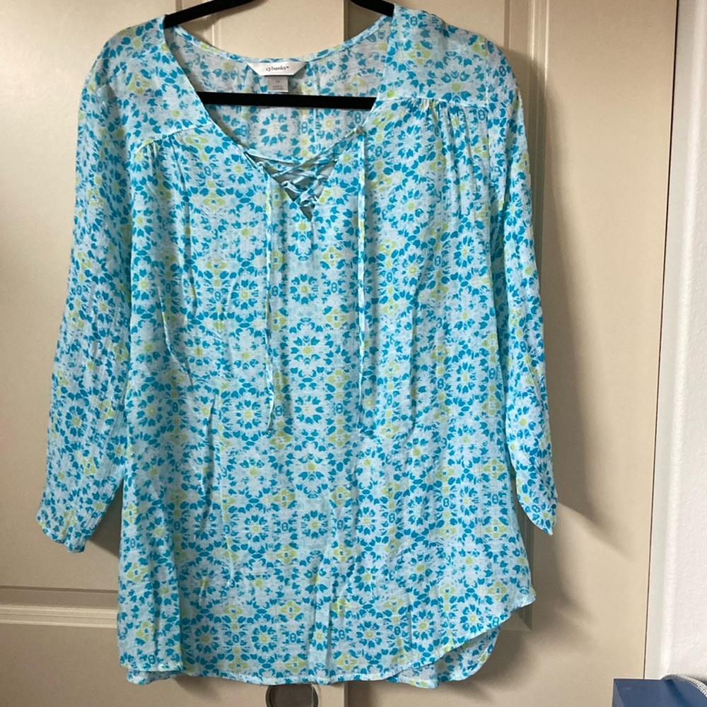 CJ Banks 1X lightweight long sleeve roll loose blouse